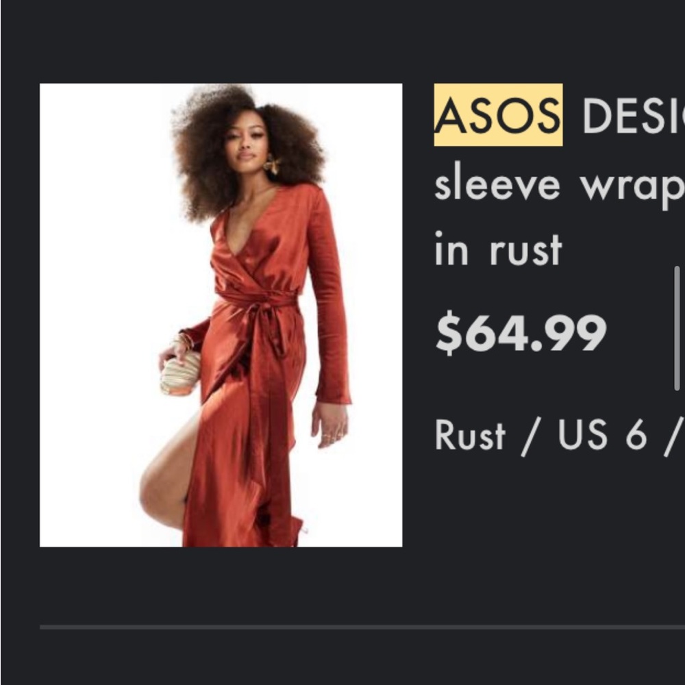 ASOS Rust Long Sleeve Wrap Dress